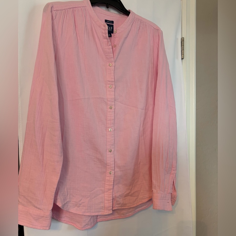 Gap women’s‎ long sleeve pink crinkle gauze blouse size medium tall - Picture 2 of 6